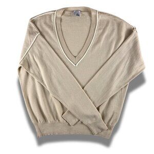 Women's Size Large Wool Beige V-neck Sweater IRIS & INK